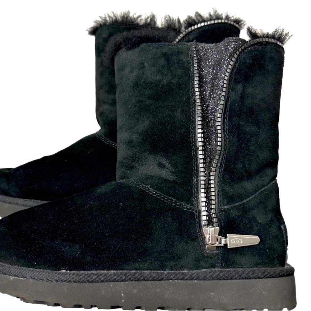 AUTHENTIC UGG BOOTS Marice Classic Suede Black Glitter Zip Accent Women’s Size 7